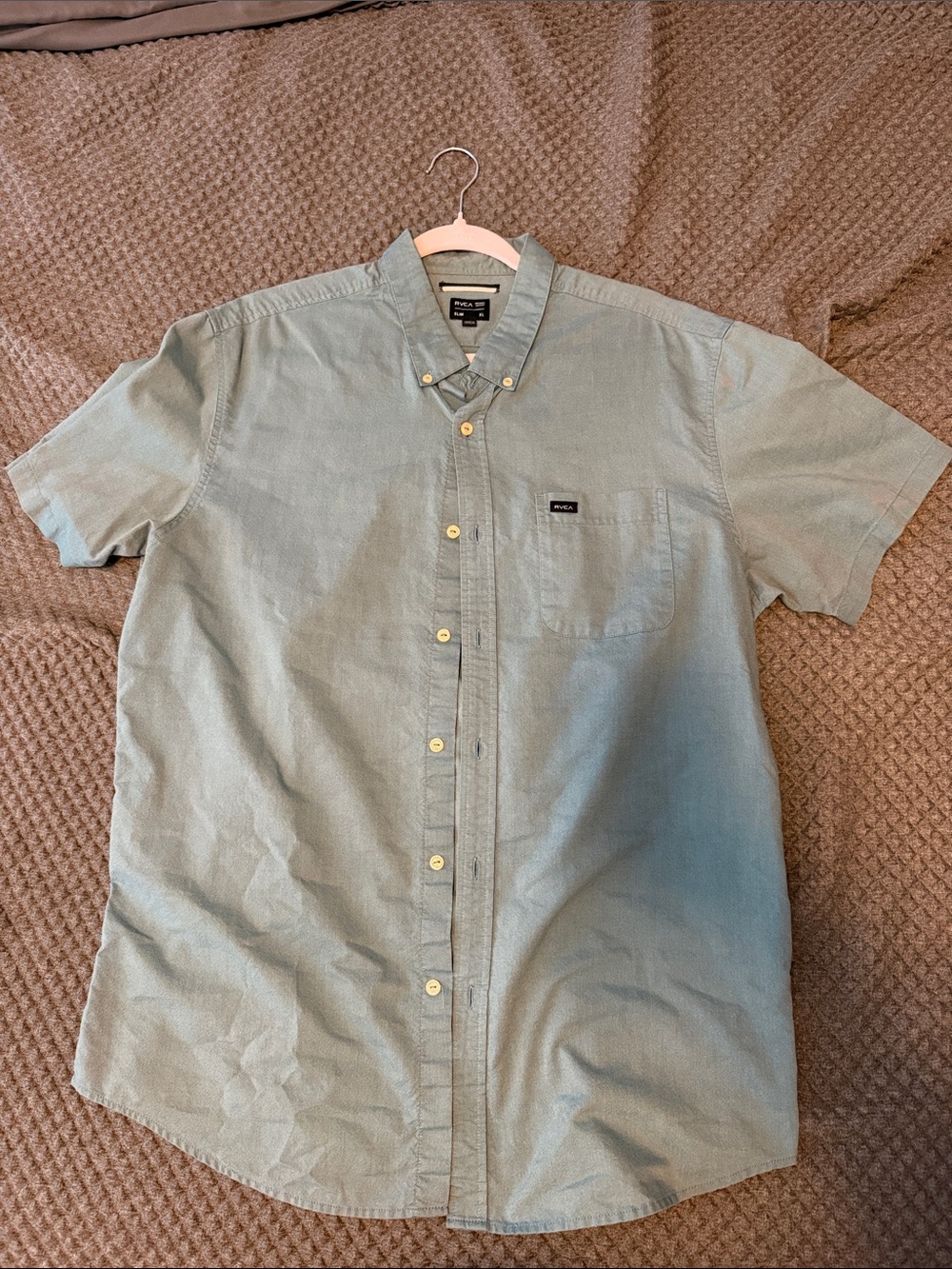 RVCA Short-Sleeve Button-Down Shirt in Blue